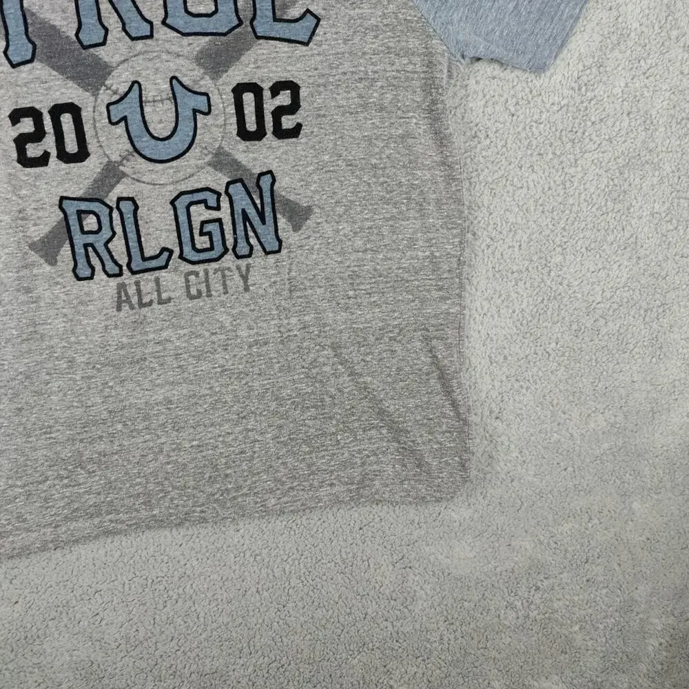 True Religion Raglan Shirt Men's Extra Large Grey Heather Gray Tee